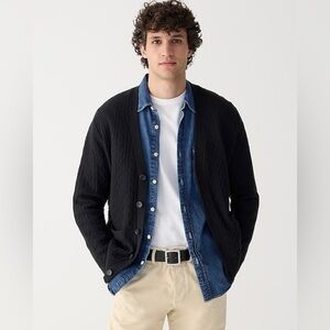 J Crew Heritage cotton pointelle stitch cardigan sweater BW577 XS Black